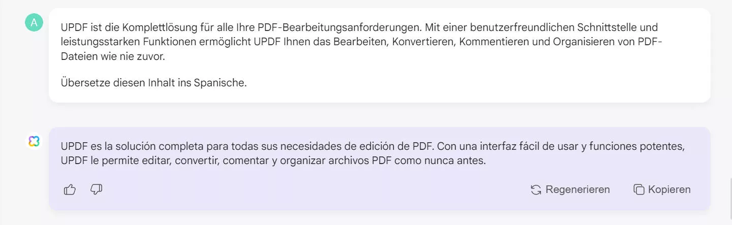 Wie Sie AI im Vertrieb einsetzen in andere Sprachen übersetzte Inhalte mit UPDFs AI-Assistent