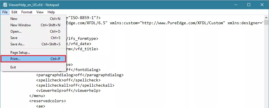 click File and select Print in notepad