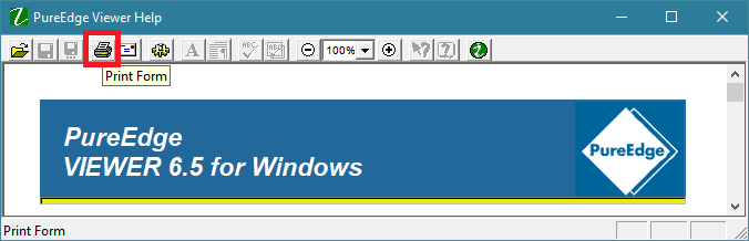click Print Form in pureedge viewer