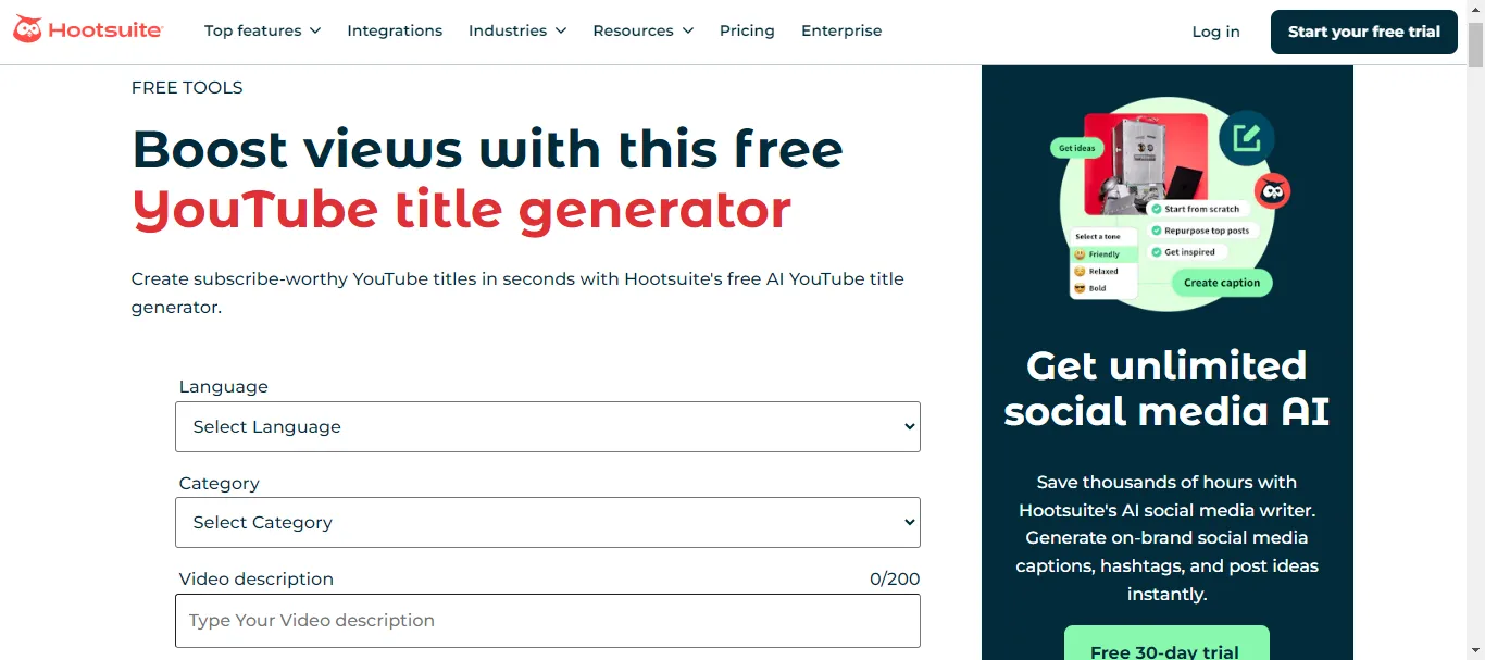 hootsuite youtube title generator ai.