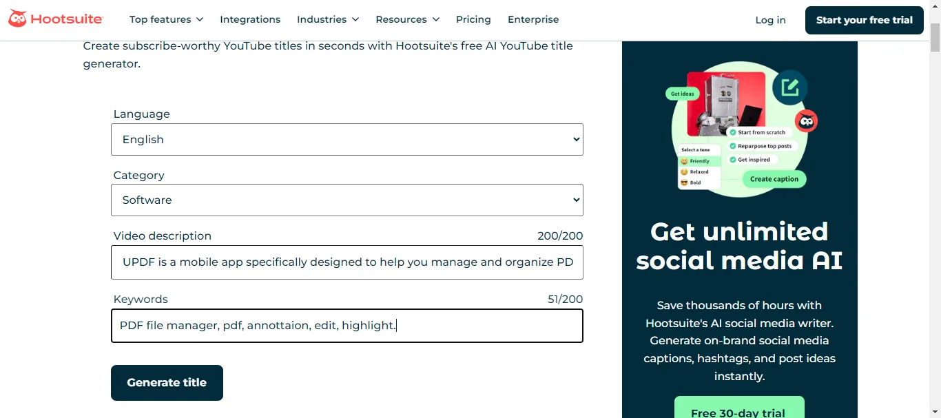 enter relevant information with Hootsuite
