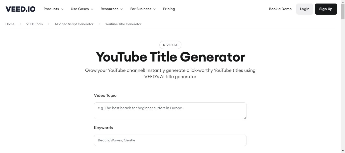 veed.io youtube title generator ai.