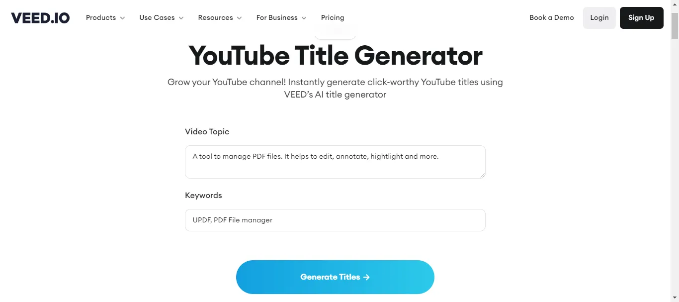 enter relevant topic and keywords with veed.io
