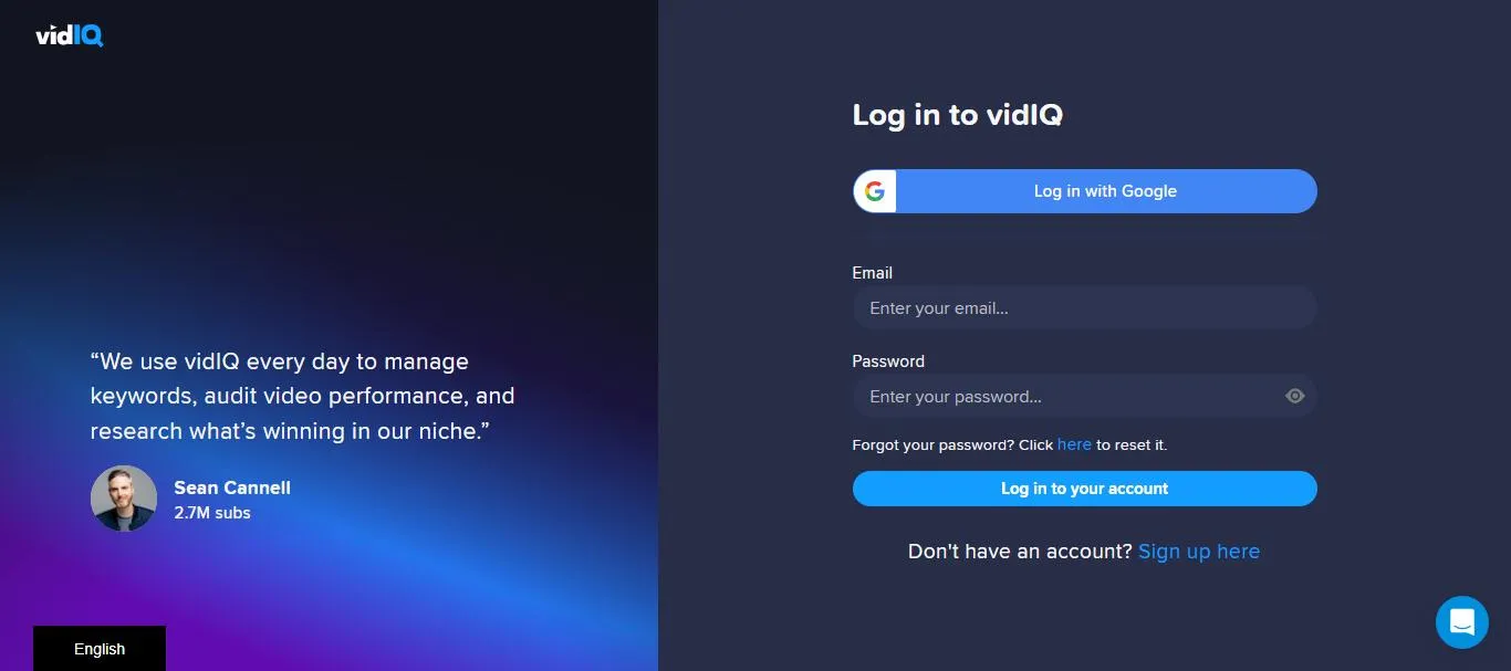 create an account or sign in with vidiq