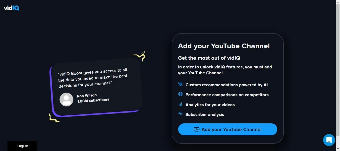 add youtube channel with vidiq