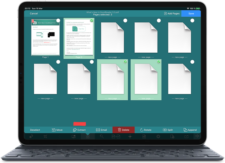organize pages in goodreader