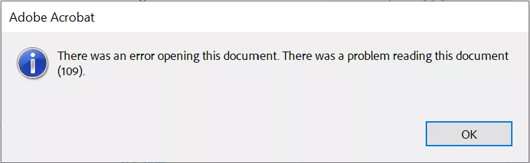 there was a problem reading this document 109 error