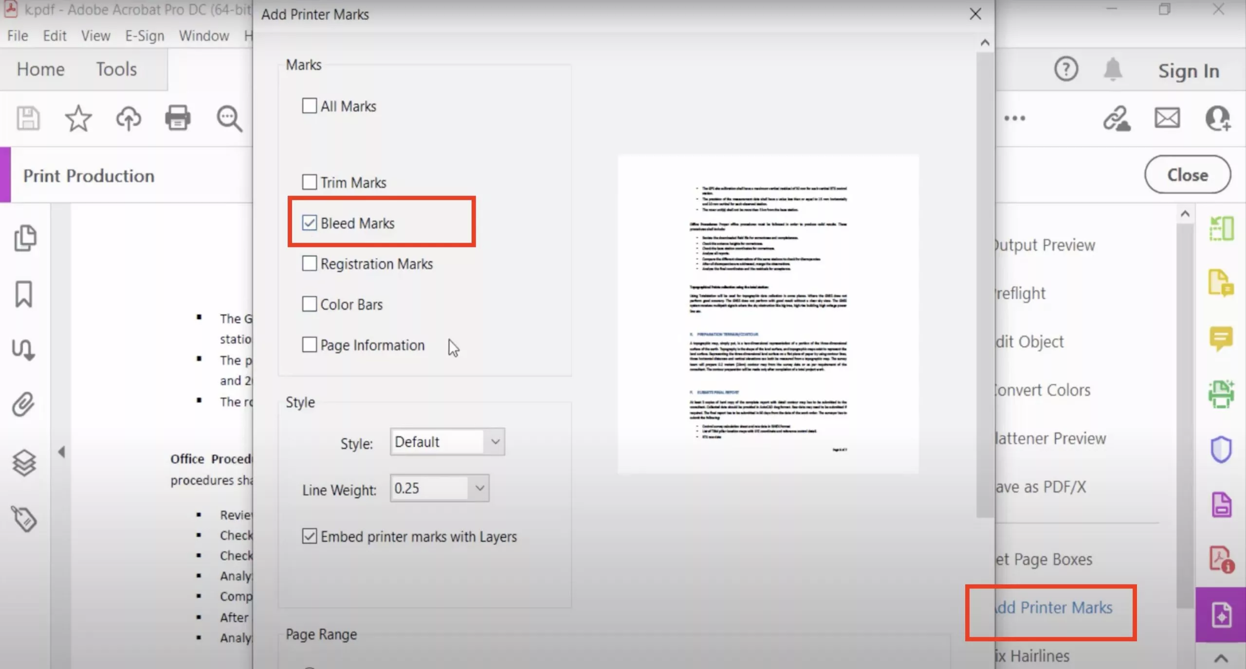 add bleed marks to PDF with adobe acrobat