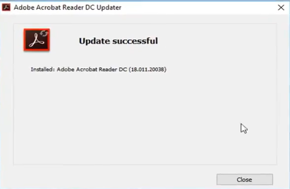 Adobe Acrobat a été mis à jour vers la dernière version avec succès.