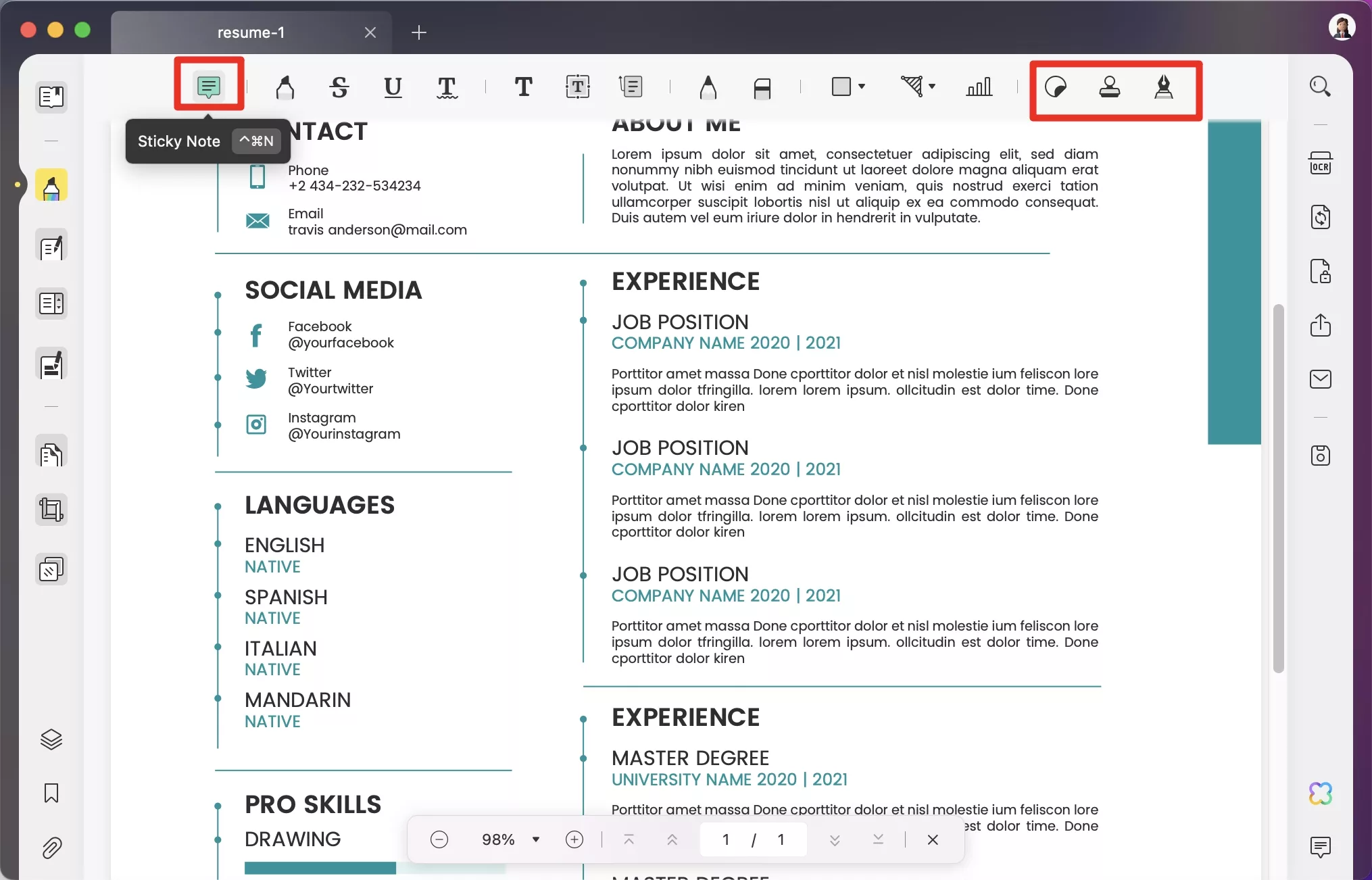 annotate resume mac