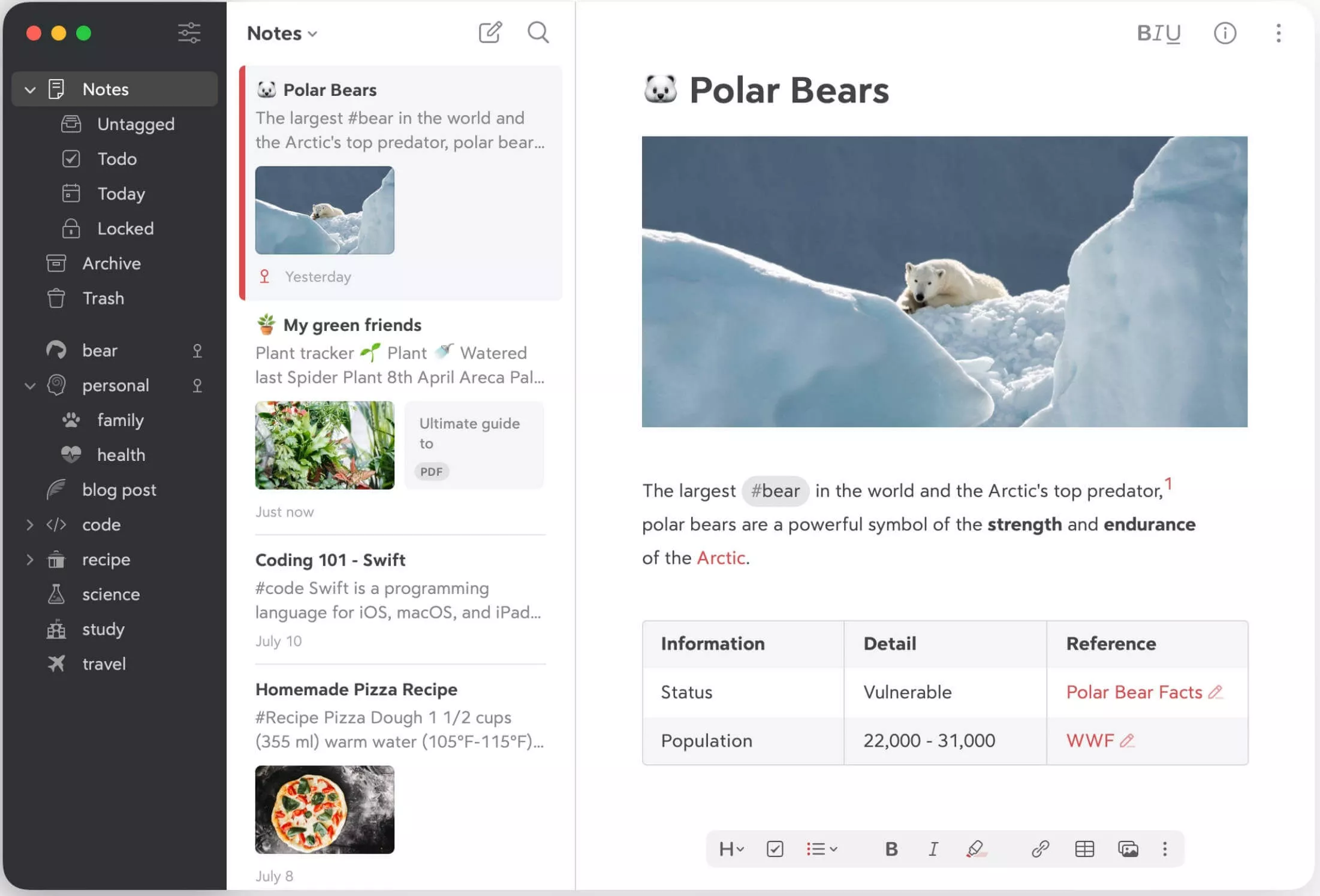 Bear app per prendere appunti per Mac