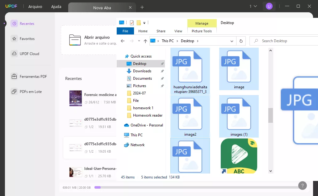 arraste as imagens para abrir a área de arquivo no UPDF para converter imagens em lote para PDF