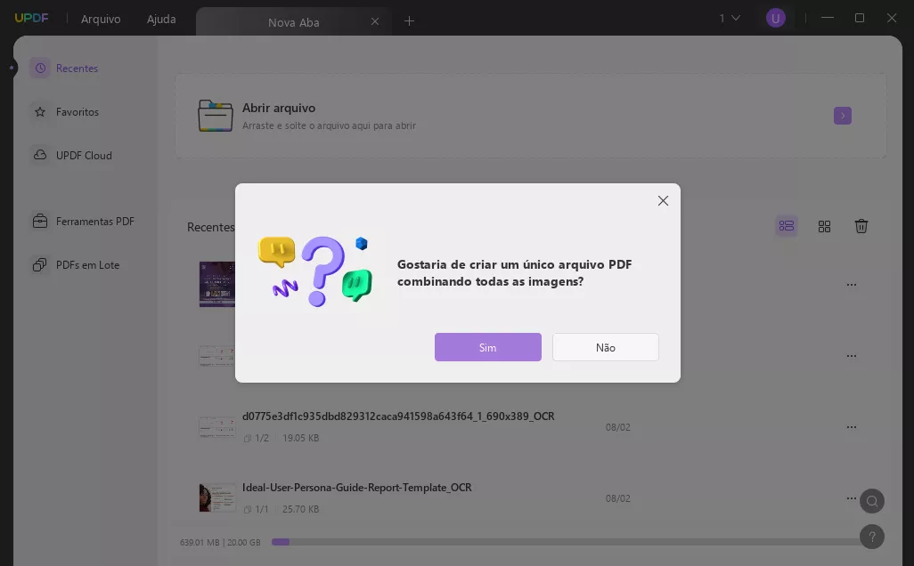selecione para combinar todas as imagens em um PDF com UPDF