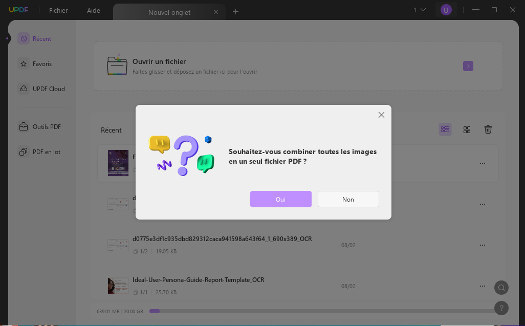 sélectionnez pour combiner toutes les images en un seul PDF avec UPDF