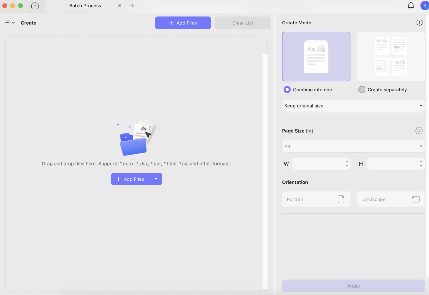 select files to create pdf into one single or multiple pdfs