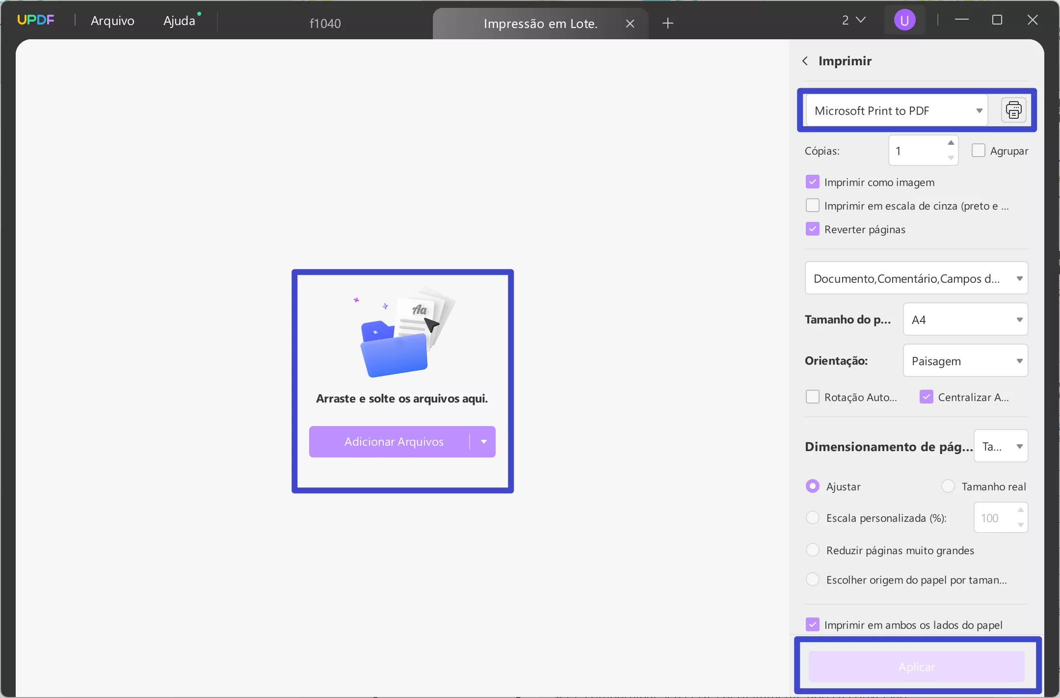 conversão em lote de PDF preenchível em PDF normal com impressão em lote com UPDF