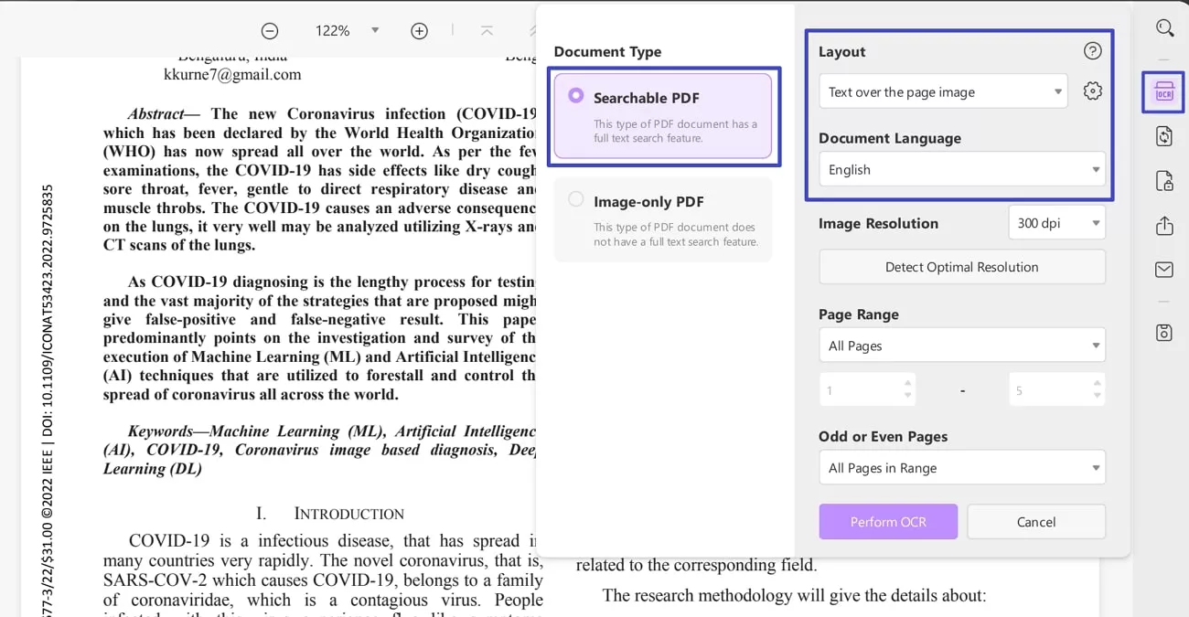 open tool and define document parameters