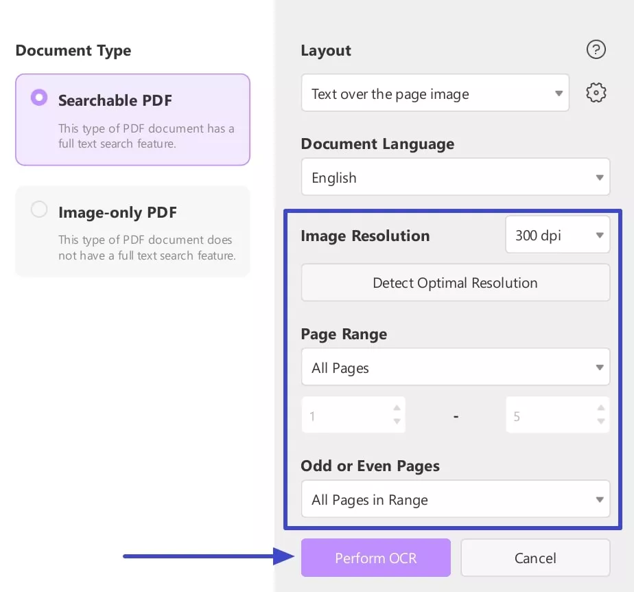 set ocr settings to execute