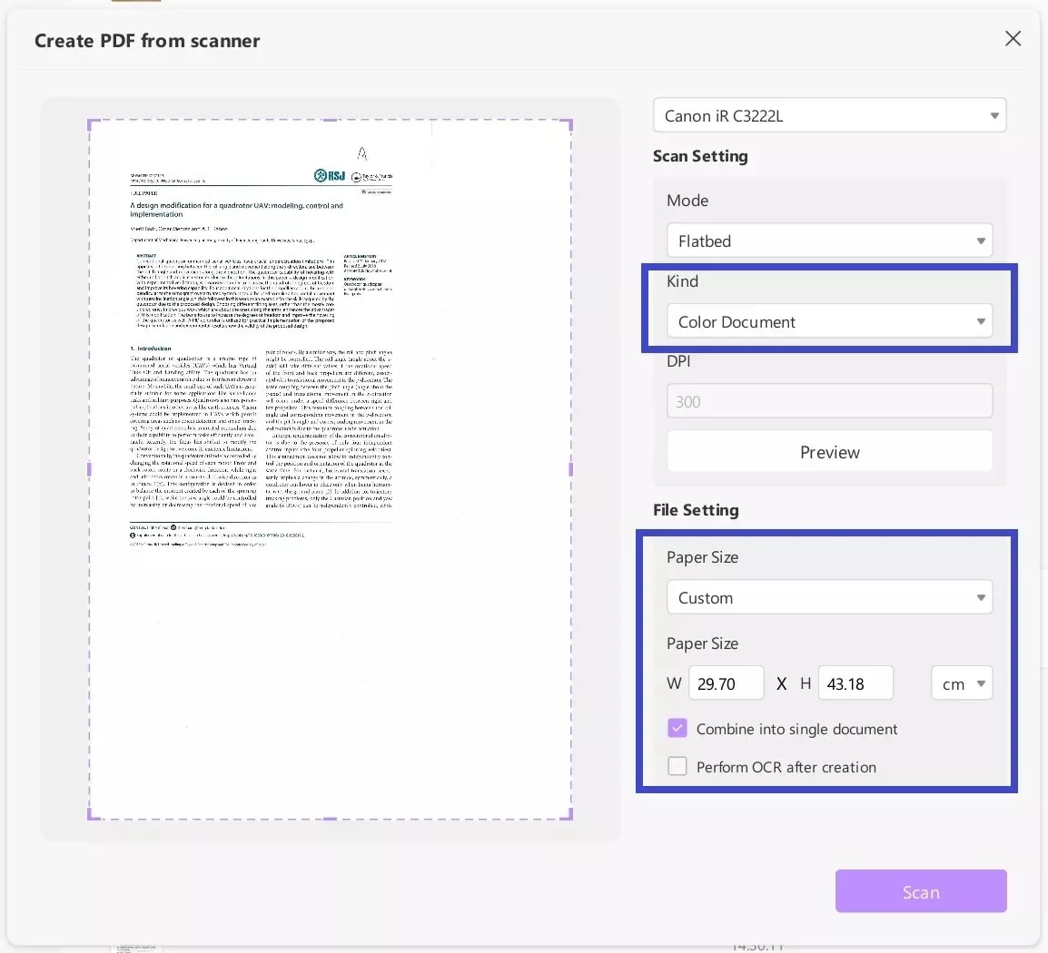 define scan and file settings