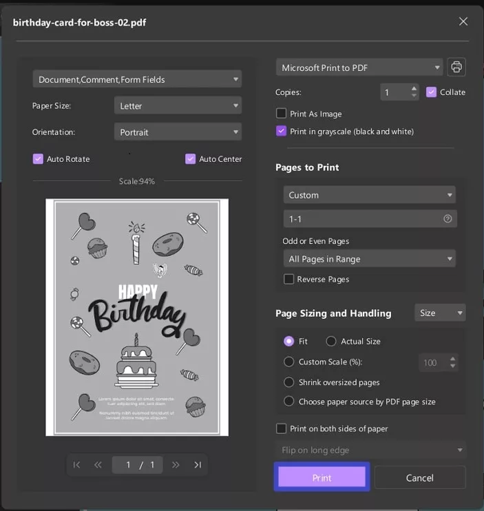  print the birthday wish card pdf