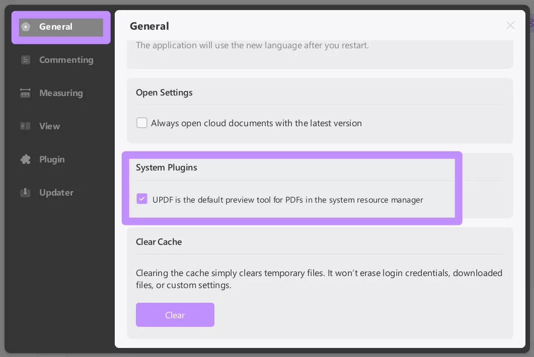 check "UPDF is the default preview tool for PDFs in the system resource manager" in UPDF