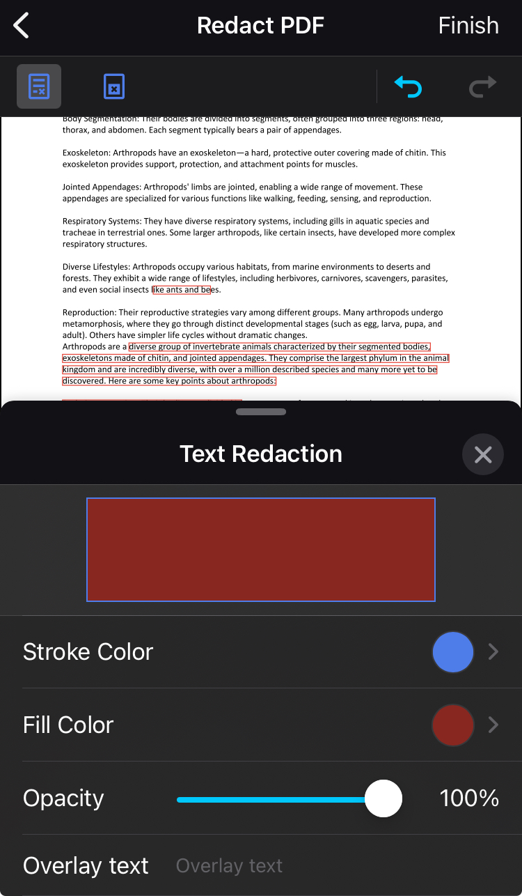 choose the color to redact with xodo for ios