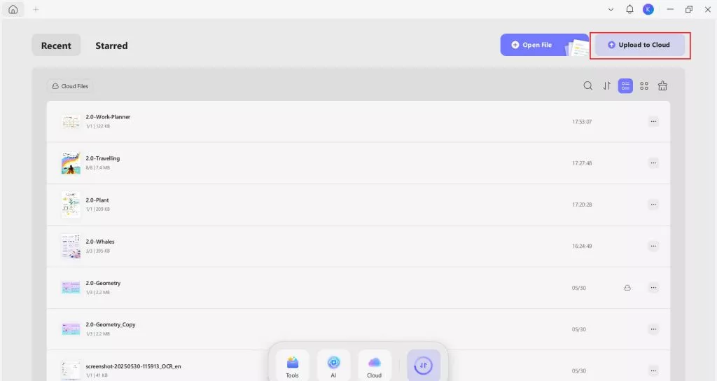 choose upload to cloud in updf