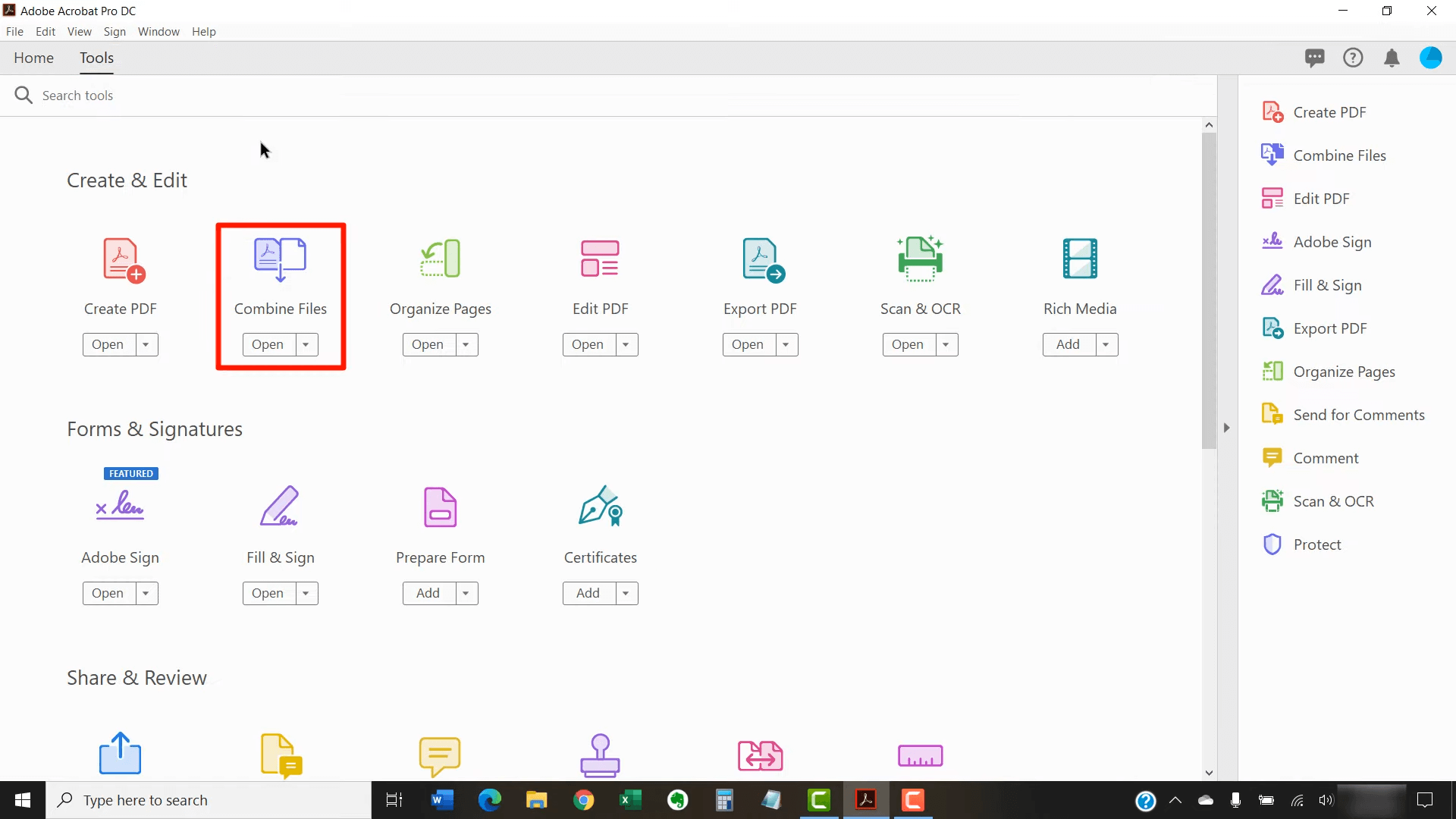 click combine files with adobe acrobat