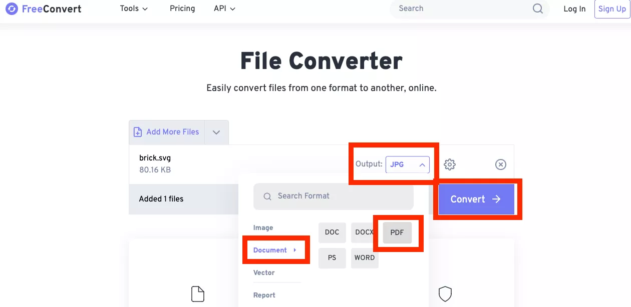 Convertire da SVG a PDF con FreeConvert