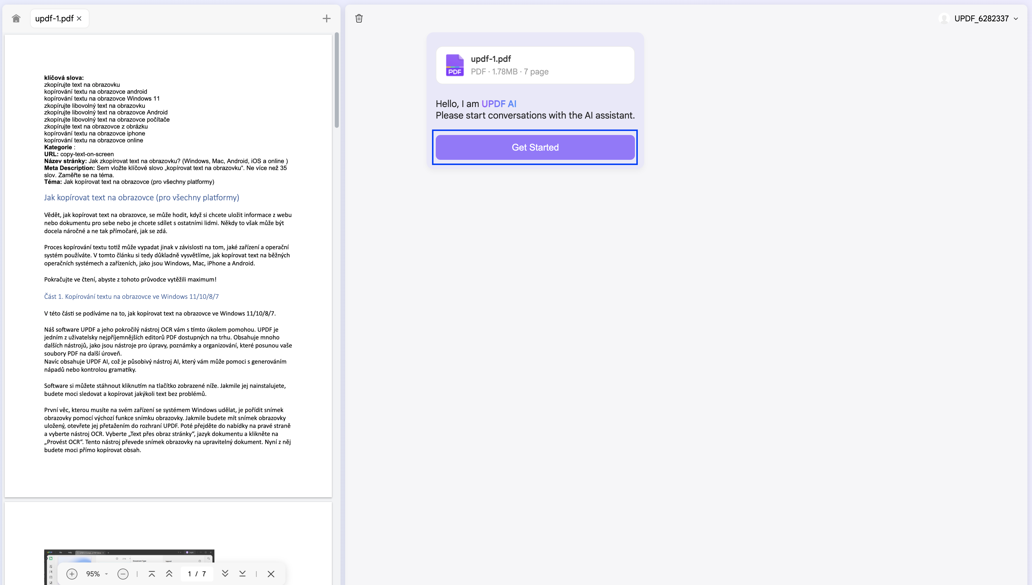 click get started icon in updf online ai assistant