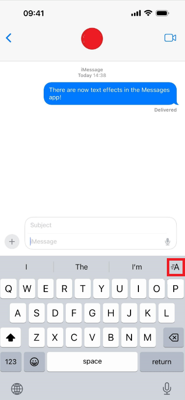 Klicken Sie auf die Option A auf der Tastatur in imessage