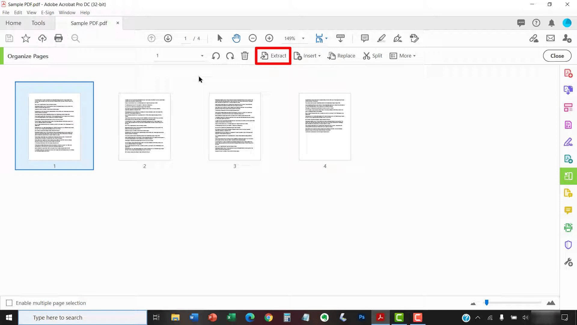 clique no botão extrair