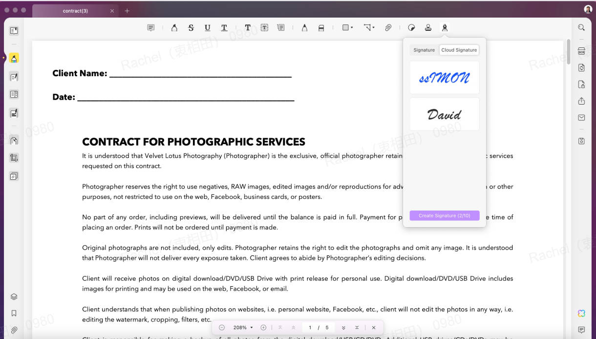 Vous pouvez trouver les signatures cloud dans UPDF Mac