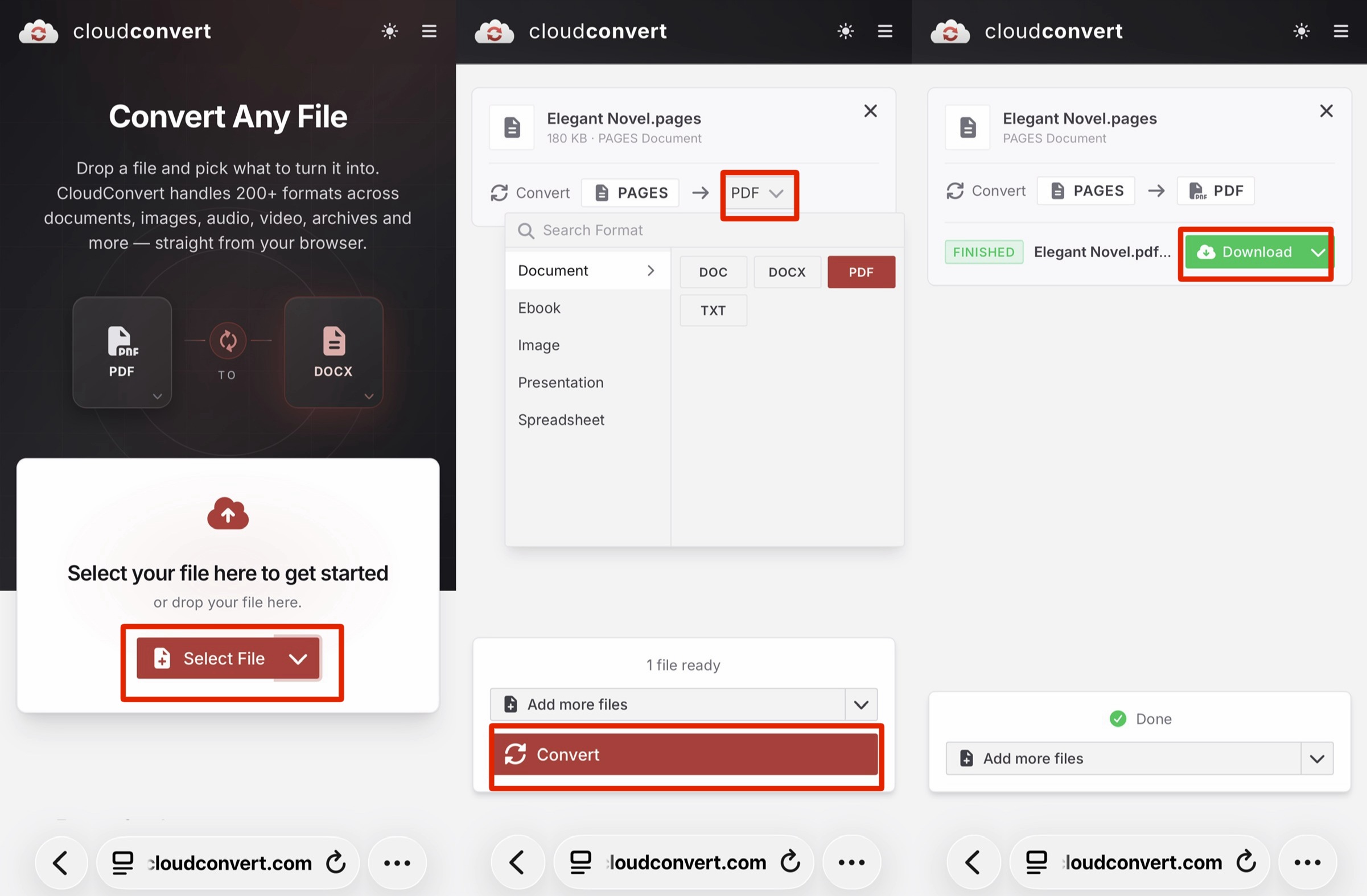 cloudconvert convert pages to pdf ios