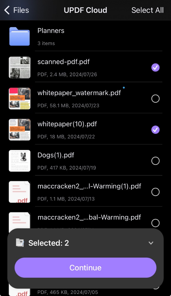 combine pdf files with updf for ios successfully