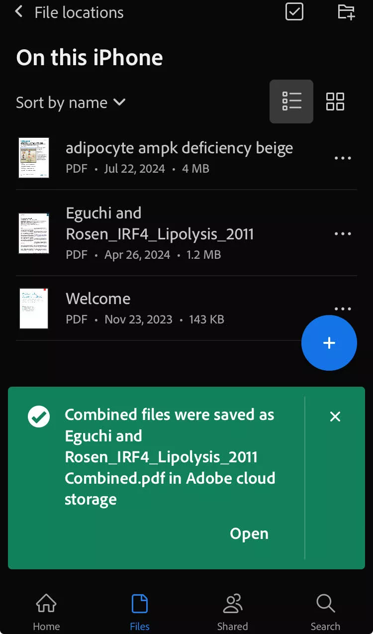 combines files saved in the cloud with adobe acrobat for ios