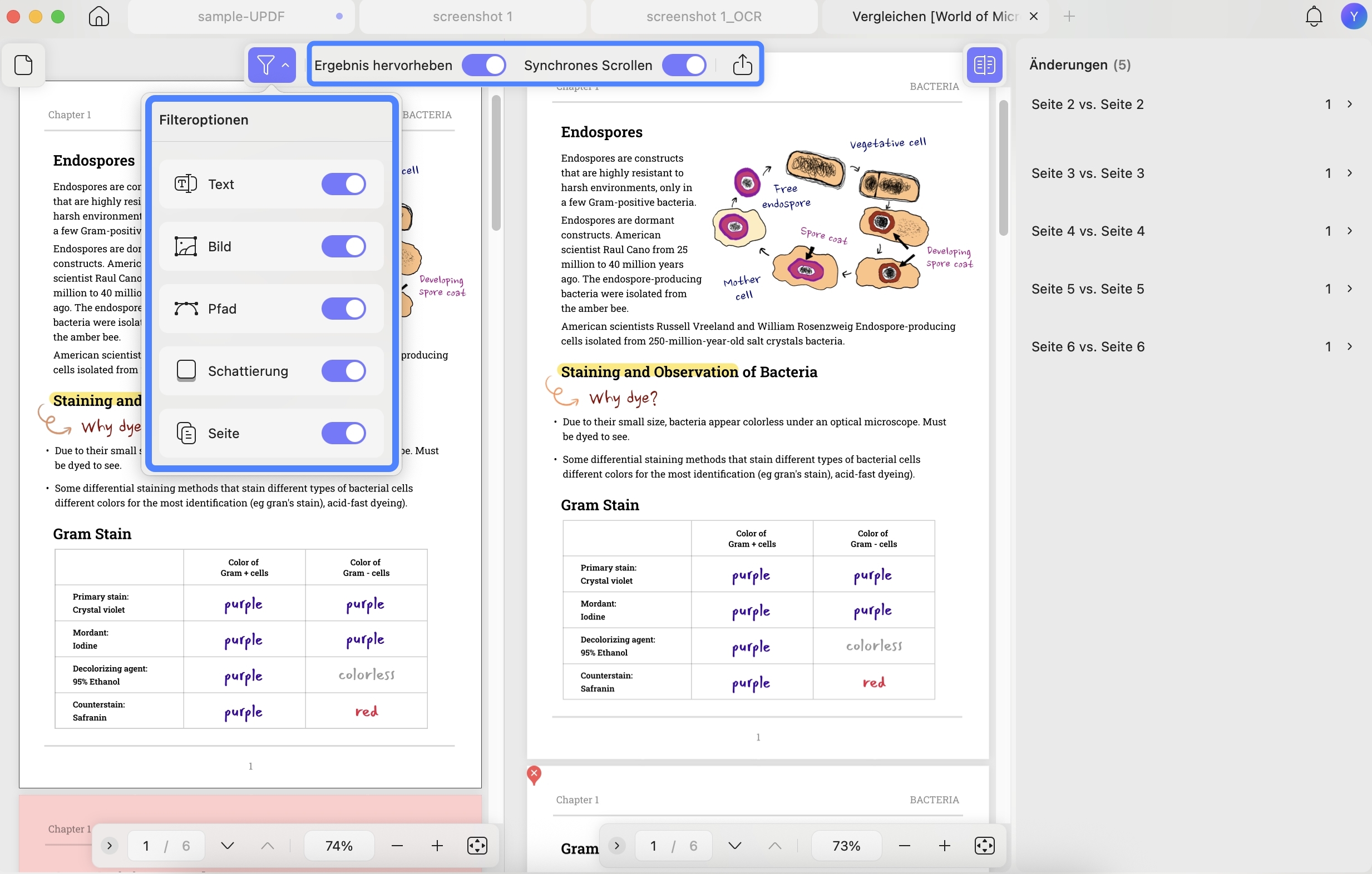 Vergleich der beiden PDFs auf dem Mac auf Unterschiede