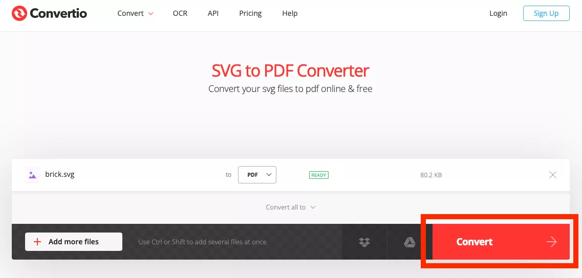 Convertire SVG in PDF con Convertio