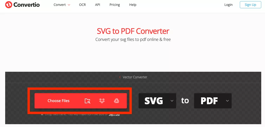 Convertire SVG in PDF con Convertio