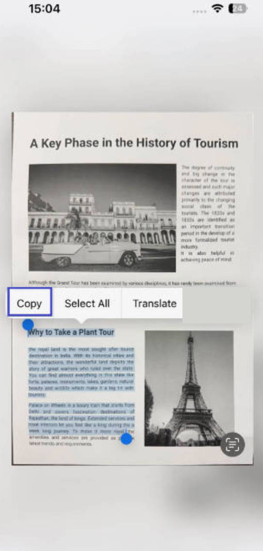 copy the text updf ios