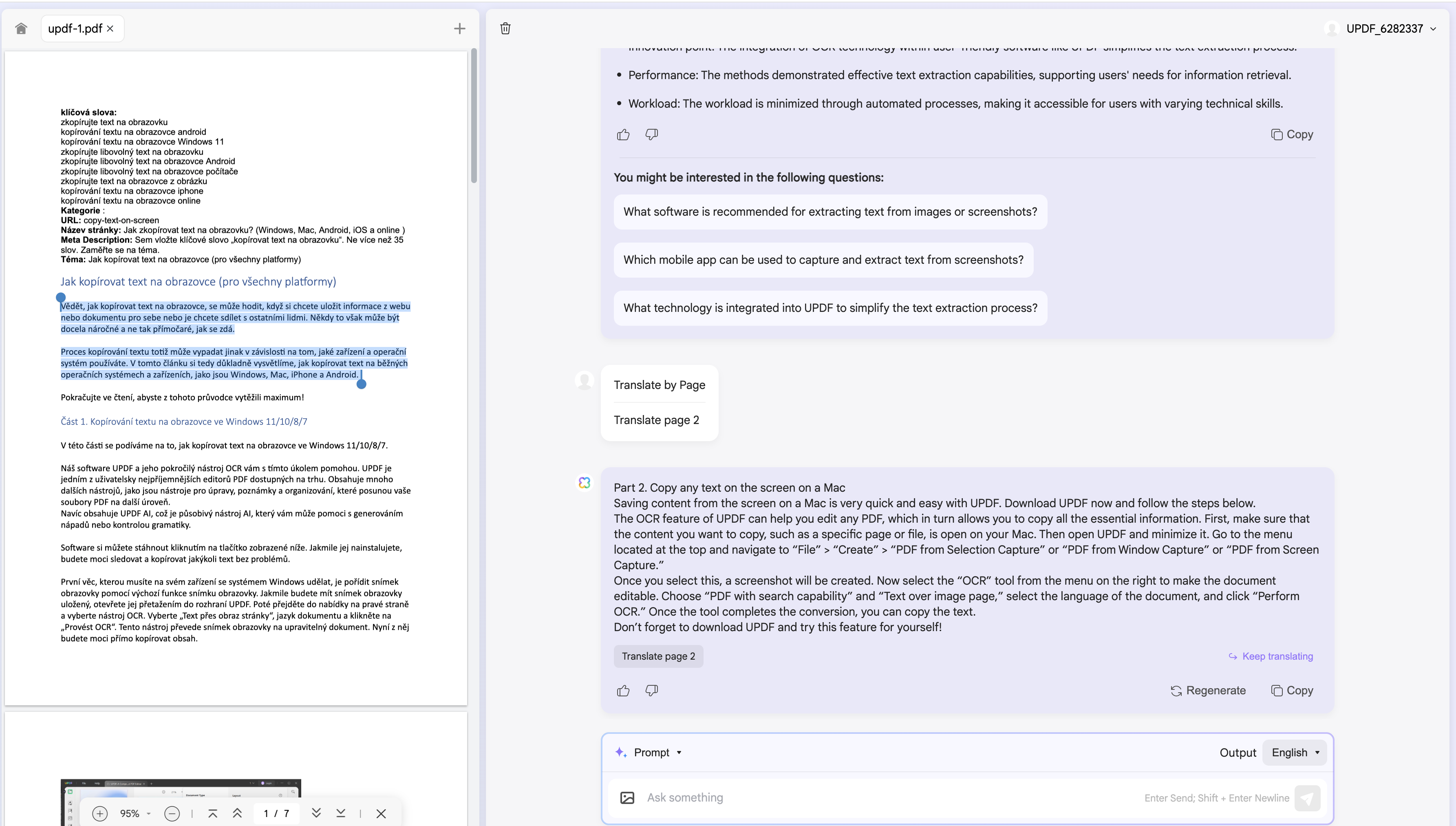 copy the sentences in pdf with updf’s online ai assistant