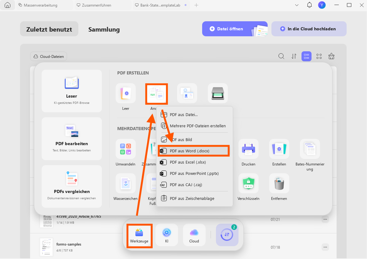 PDF in Word zusammenführen, aus Word erstellen
