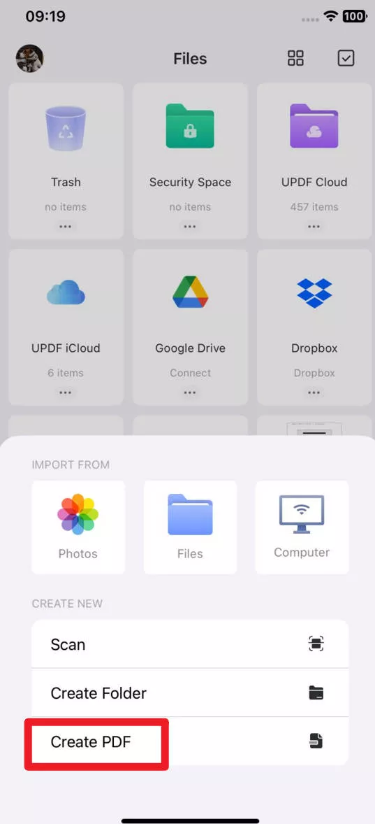 create new pdf in updf for ios 2