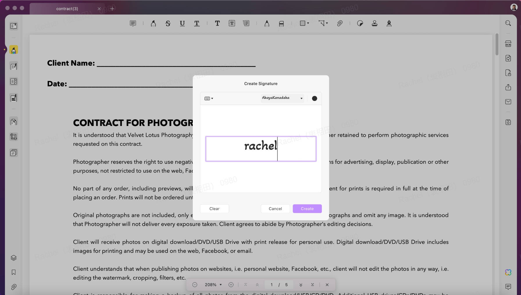 tapez la signature avec le clavier dans UPDF mac