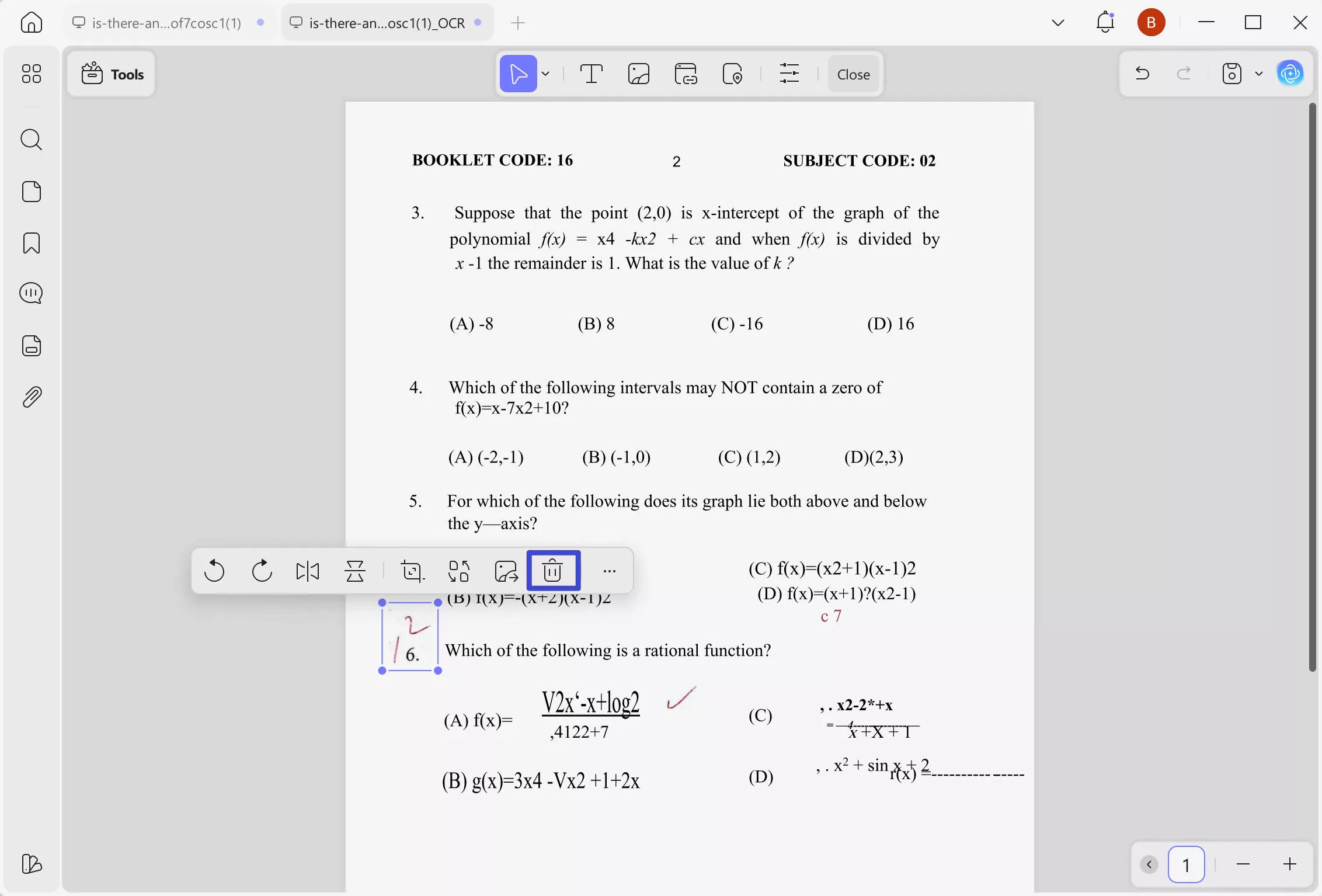 delete the handwritten text
