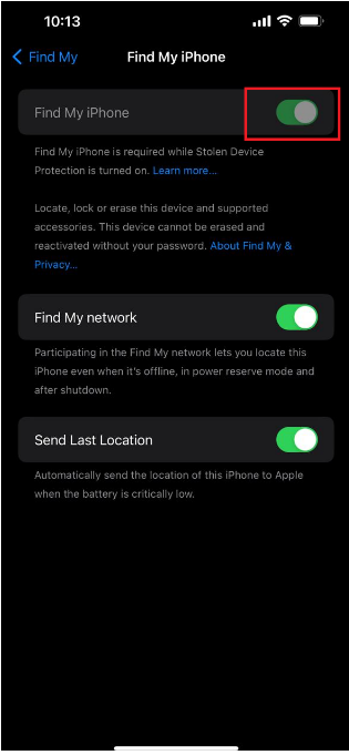 disable find my on your device 1