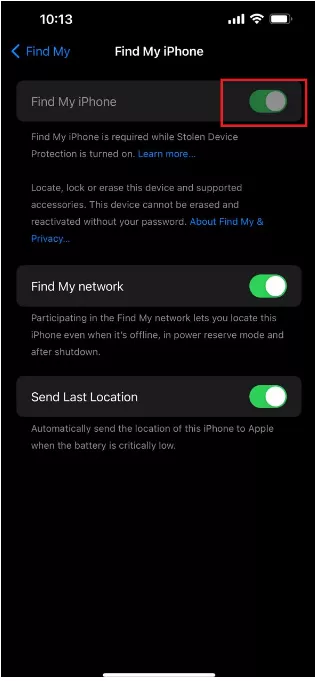 disable find my on your device 1