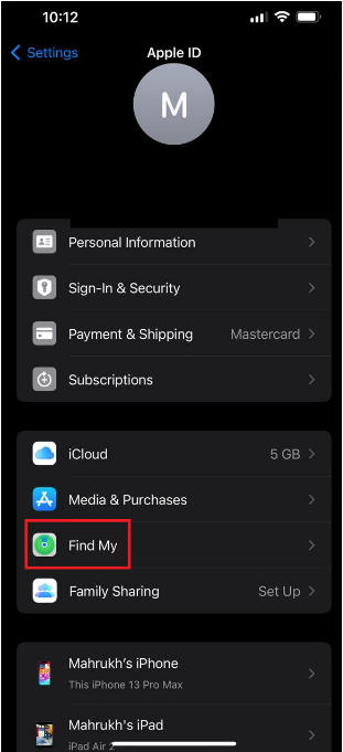 Desative o "Buscar iPhone" (Find My) no seu dispositivo.