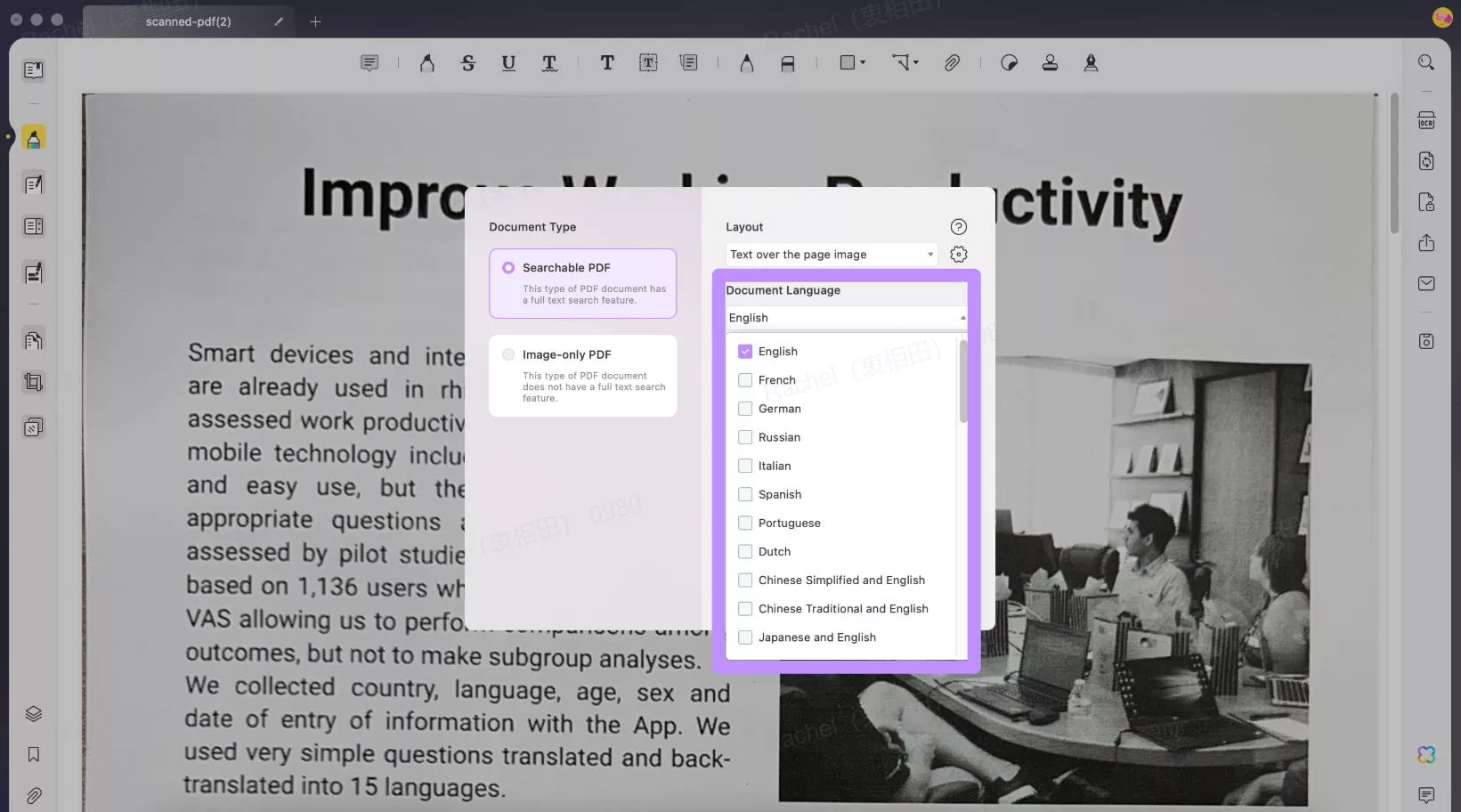 Select document language for OCR in UPDF for Mac