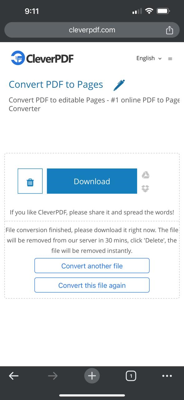 download converted file in cleverpdf